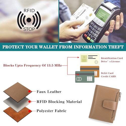 Image of FALAN MULE Small Wallet for Women Leather Bifold Compact RFID Blocking Small Womens Wallet Purse, Apricot yellow, Small, Casual