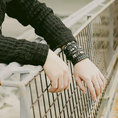 Eigso 6 Pcs Leather Bracelet Braided Wide Wristband Women Men Punk Rock Jewelry Skull2