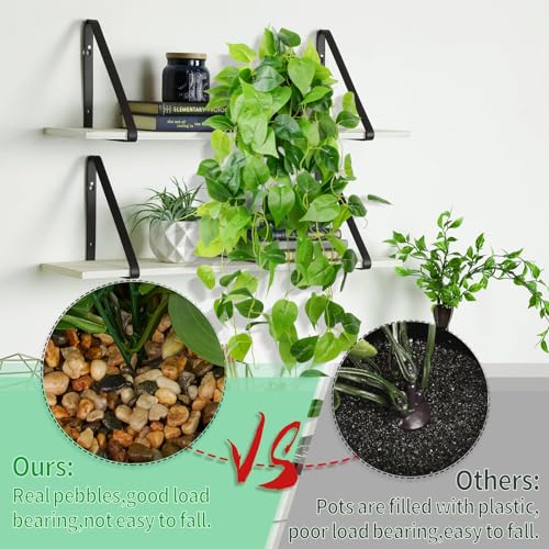 Image of LOYWREE 35.4in Artificial Plants in Black Pot Realistic Fake Hanging Potted Greenery with Faux Ivy Vine & Pothos - Ideal for Shelf, Home, Office, Indoor & Outdoor Garden Decor