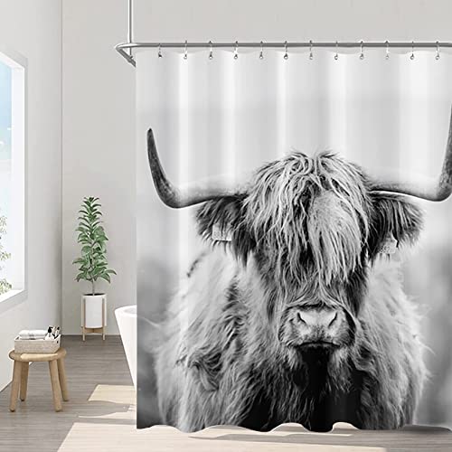 Arrebolart Farmhouse Cow Shower Curtain for Men Rustic Hippie Highland Bathroom Country Decor Waterproof Polyester Fabric 60 x 72 Inches