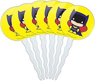 GRAPHICS & MORE Batman Batgirl Cute Chibi Character Cupcake Picks Toppers Decoration Set of 6