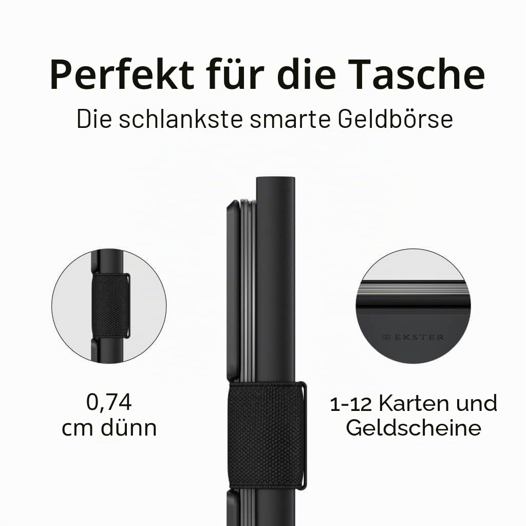 Ekster Kartenhalter aus Aluminium | RFID-Geldbörse für Männer und Frauen | schlanke und minimalistische Aluminium-Geldbörse mit Pop-Up-Kartenhalter (Mattschwarz)