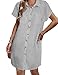 Zeagoo Women's Cotton Dresses Casual Flowy Short Sleeve Linen Shirt Dress Button On A-Line Summer Beach Sundress Relax Travel Cover Ups Stripe PrintM