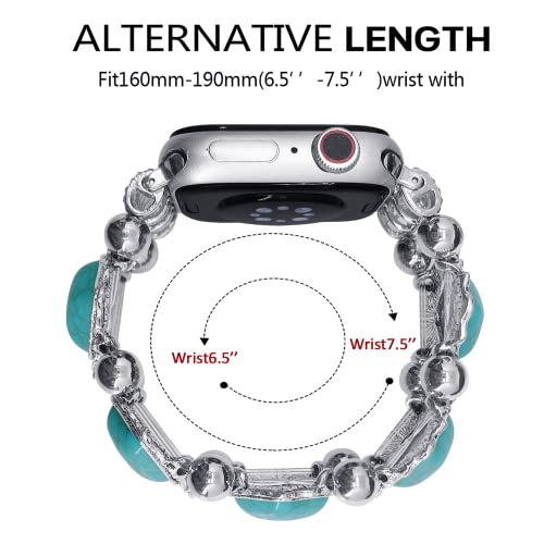 Turquoise Apple Watch Band Compatible with Apple Watch 38mm 40mm 41mm, Turquoise Apple Watch Replacement Bands for Women, Vintage Elastic Wristband for iWatch Ultra SE Series 8 7 6 5 4 3 2 1