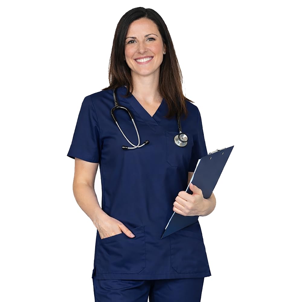 Sky Unisex Medical Scrub Tunic Tops - Nursing Tops for Women & Men | Medical Uniforms & Scrubs Set | Lightweight Nurse Uniform for Women | Work Tops for Women UK, Navy, XL