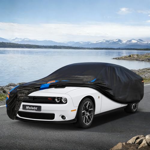 Image of Custom Fit Car Cover for Dodge Challenger (2008-2026), Upgraded Waterproof All Weather Outdoor Auto Cover with Driver Door Zipper & Mirror Pockets, UV /Snow /Dust Protection