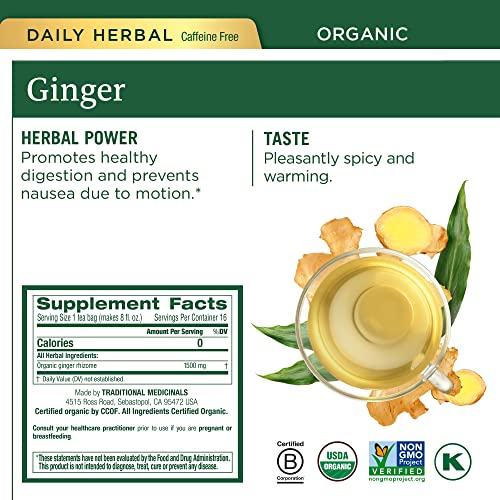 Image of Traditional Medicinals Organic Ginger Tea Variety Pack Promoting Digestion & Nausea Support, 64 Tea Bags (4 Pack)