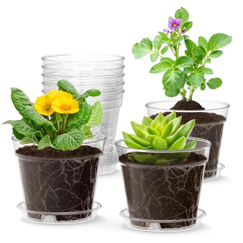 Homeuouz 30 Packs Blumentopf mit Untersetzer, 10.2cm Anzuchttöpfe, Plastik Übertopf mit Mehrere Ablauflöchern, Hydrokultur Topf, Blumentöpfe Set Ideal für Innen und Balkongärten,Transparent Homeuouz 30 Packs Blumentopf mit Untersetzer, 10.2cm Anzuchttöpfe, Plastik Übertopf mit Mehrere Ablauflöchern, Hydrokultur Topf, Blumentöpfe Set Ideal für Innen und Balkongärten,Transparent