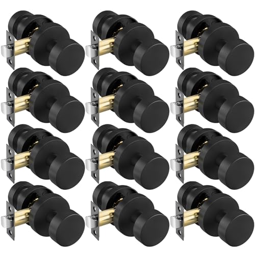 Image of Goldenwarm Black Door Knobs Passage, Zinc Alloy Keyless Matte Black Door Knobs Interior for Hallway & Closet & Living Room, Non-Locking Function, Adjustable & Reversible (12 Pack)