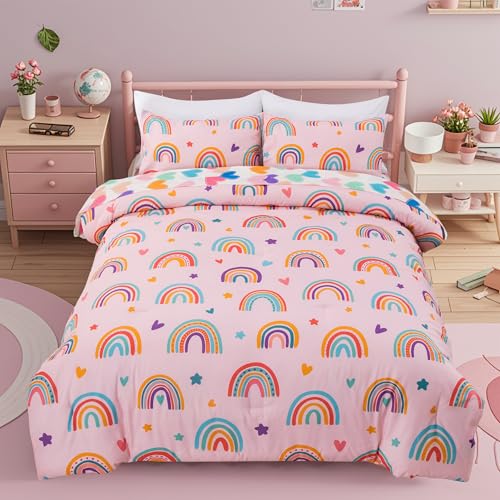 Holawakaka Boho Rainbow Twin Comforter Set with Sheets, 5-Piece Bohemian