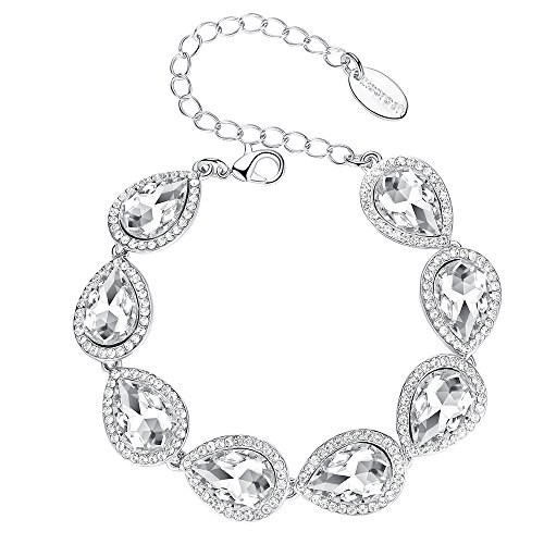 mecresh Flower Teardrop Clear Austrian Crystal Bracelet for White Day