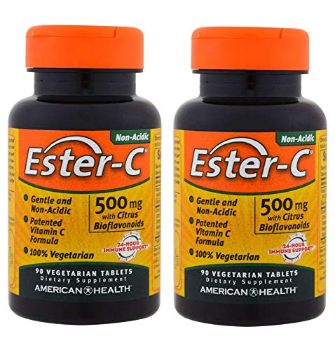 Ester-C Gentle, Non-Acidic, Vitamin C Formula with Citrus Bioflavonoids Providing 24-Hour Immune Support in a Vegetarian Formula 500 Milligrams (90 Vegetarian Tablets) Pack of 2
