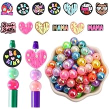 Be Kind Silicone Focal Beads & 16mm Acrylic Beads for Pens for Beadable Pens 53PCs, Large Ball Pen Beads for DIY Pens Keychain Crafts Office Theme Color 1