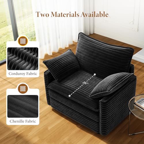 Image of Vesgantti 40 inch Single Seat Sofa, Comfy Cloud Couch Deep Seat Upholstered Couch Corduroy Modern Sofa with Armrest Pillow, Easy Assembly for Living Room, Bedroom and Apartment, Black