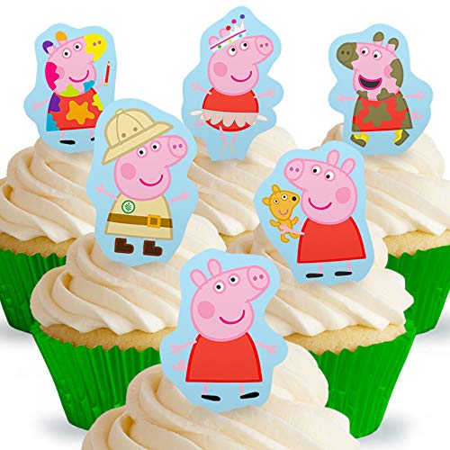 Toppershack 12 x Vorgeschnittene und Essbare Aufrecht Stehende Peppa Pig Peppa Kuchen Topper (Tortenaufleger, Bedruckte Oblaten, Oblatenaufleger) Cover