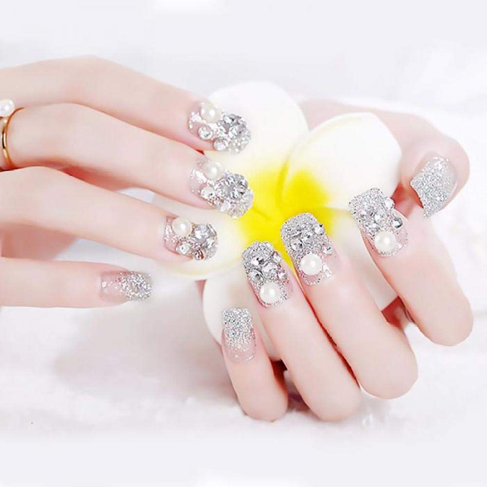 ACiyD Donne Brillanti Fai da Te Unghie finte Ragazze simulate s Argento Nail Art Moda Testa Quadrata Unghie finte