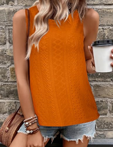 Zeagoo Tank Tops for Women Sleeveless Eyelet Shirts High Neck Cute Summer Top Loose Fit S-XXL4