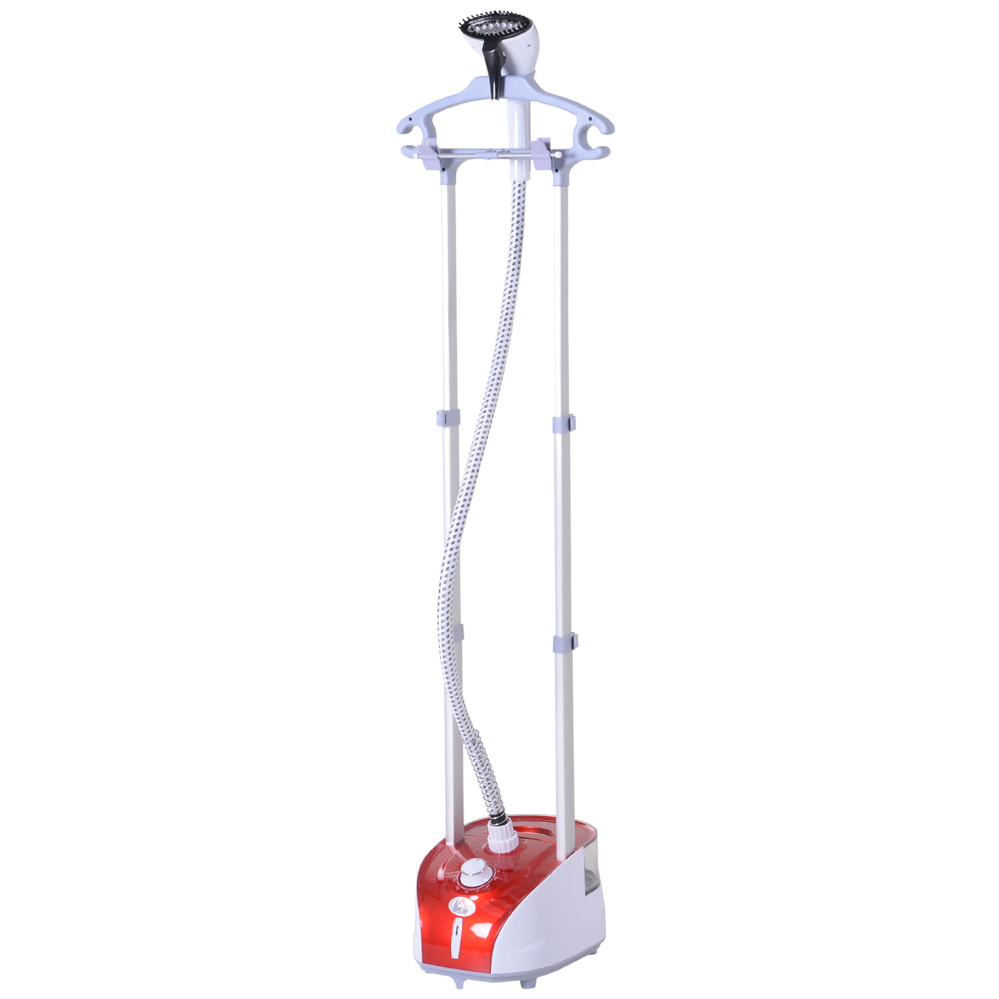 HOMCOM Défroisseur Vapeur Vertical 1950 W 32g/min Autonomie 45min Rouge | Réservoir d'Eau 2 Litres, Tige Télescopique, Fer Vertical, 11 Températures Réglables, Prêt en 38s, Planche et Cintre Fournis