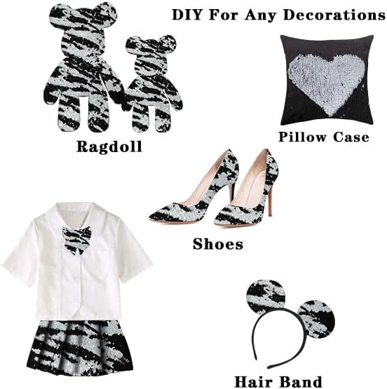 Miniatura 5 de Pardecor The Yard - Tela de lentejuelas reversible de sirena de color negro a blanco de 1 yarda, tela con purpurina abatible para coser vestidos de