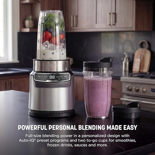 Ninja | Blender | Nutri Pro | Single Serve | For Smoothies, Salsa, Shakes and Frozen Drinks | Includes 2 Smoothie Cups & Lids | Crushes Ice, Fruit & Veggies |Silver | BN401 - Image 3