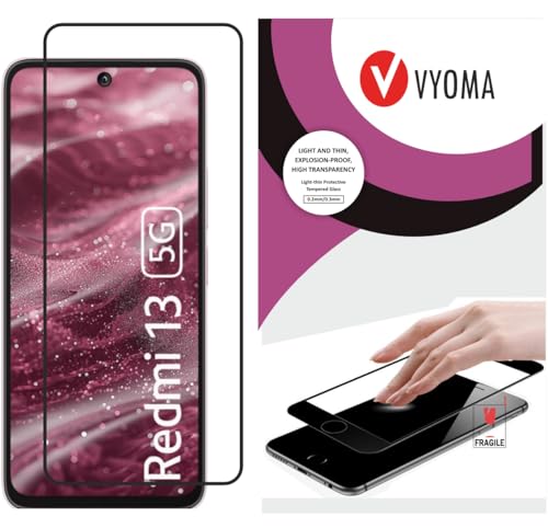 Image of VYOMA Military-Grade Gorilla Tempered Glass for Redmi 13 5G /Redmi 12 /Poco M6 Plus /Poco M6 Pro 5G (Black) Edge to Edge Screen Protectors, High Clarity, 9H Hardness, Scratch Resistant, Military-Grade, Shatterproof, Screen Guard with Easy Installation Kit