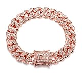 Halukakah Gold Chain for Men Iced Out,14MM Rose Gold Plated Diamond Cuban Link Chain Bracelet 8.7',Lab Dimaonds Prong Set,Gift for Him