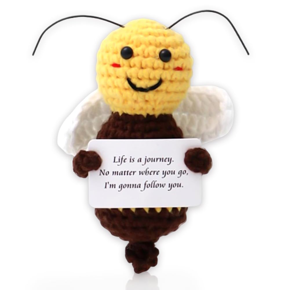 LKNBIF Funny Positive Bee, Positive Bee Gifts for Her, Knitted Crochet Doll, Emotional Support Gift, Knitted Inspirational Animal Dolls, Encouragement Gifts Toy for Family and Friends Parts Red