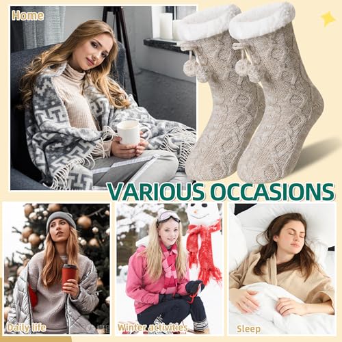 Eyean Womens Fuzzy Slipper Socks Winter Non Slip Thermal Fluffy Soft Fleece Lining Warm Home Grippers Socks 6