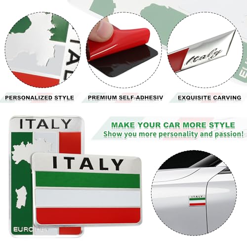 Image of TOMALL 4Pcs 3D Metal Italy Flag Emblem Badge Decals for All Cars for Side Fender Italian Badges Trucks Laptop Zinc Alloy Symbol Modified Emblems Logo Decorations Stickers for Car Exterior Accessories