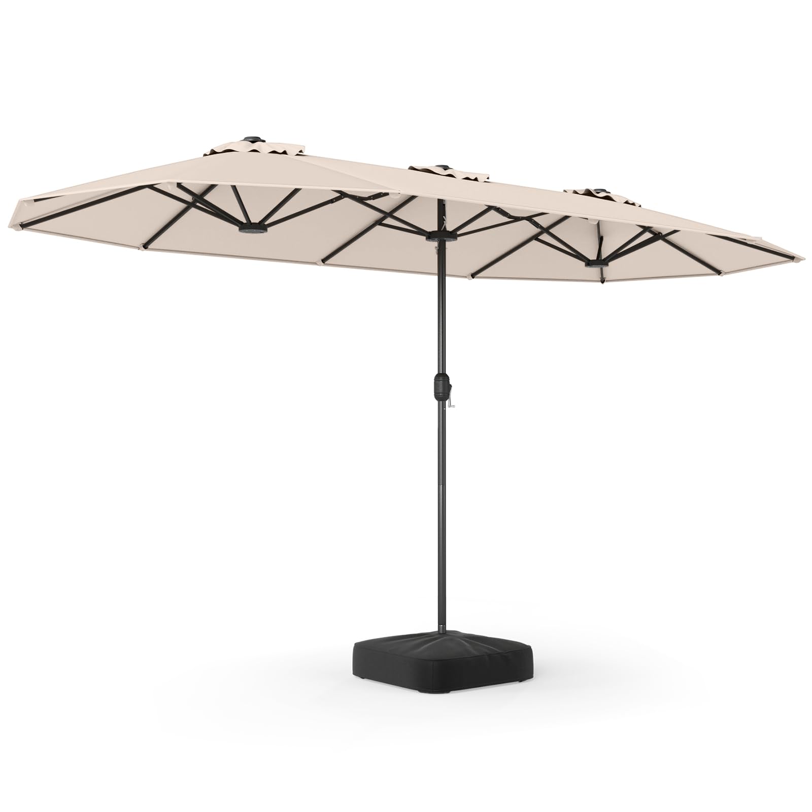 COSTWAY Ombrelloneda Giardino Doppio 400 x 200 cm, Ombrellone Rettangolare con Base, Anti-UV, con Manovella e 12 Stecche, per Giardino Piscina Patio (Beige)