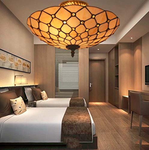 Plafonnier en vitrail anti-éblouissement suspension 3 lumières E27 pour éclairage chambre doux