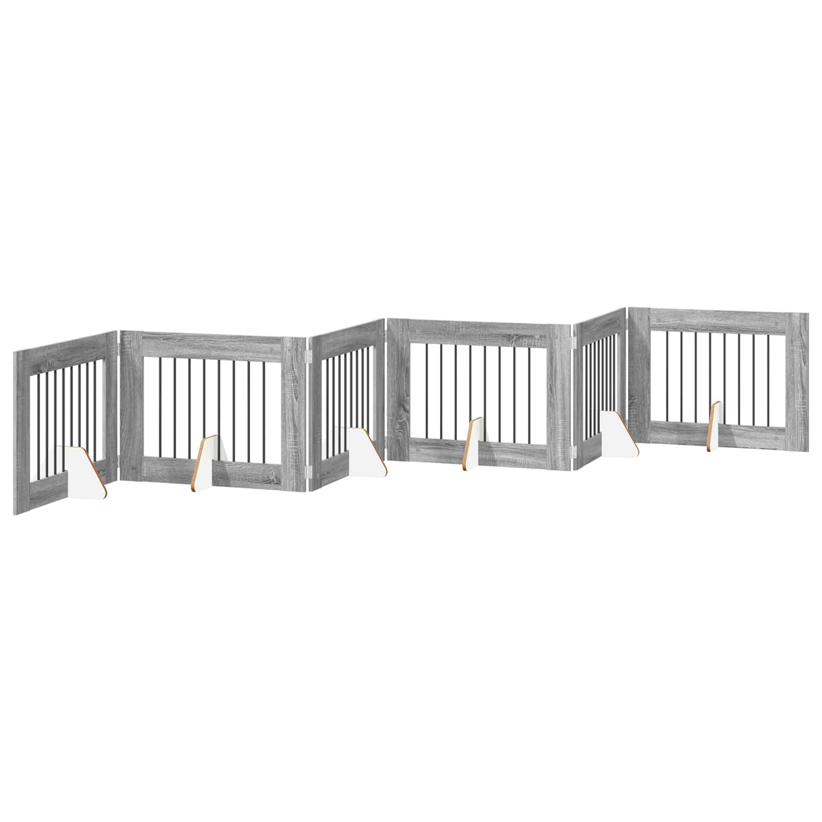 6-Panel Foldable Wooden Dog Gate, 24" Height, Gray Sonoma | Configures flexibly up to 190 inches long to block hallways or create indoor play areas for puppies and small dogs.