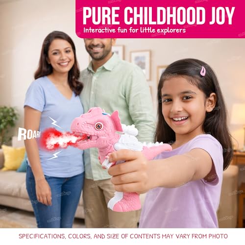 Image of Zest 4 Toyz Dinosaur Water Gun Toy for Kids with Light Battery Operated Dino Mist Spray Gun Action Dinosaur Water Toy for Boys & Girls Kids Toys Birthday Gift for Boys and Girls - Pink