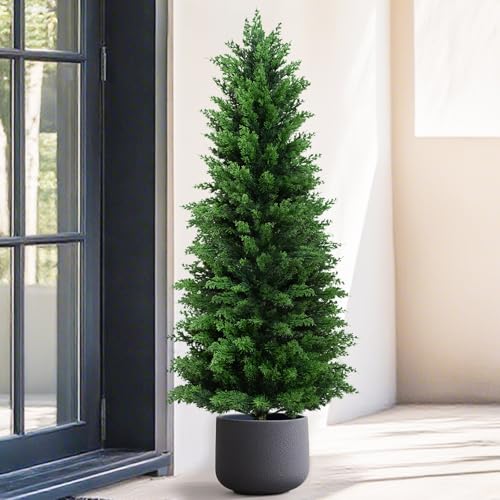 Lifecapido Artificial Cedar Topiary Trees Christmas Topiary Outdoor, 4ft Fake Shrubs Potted Plants...