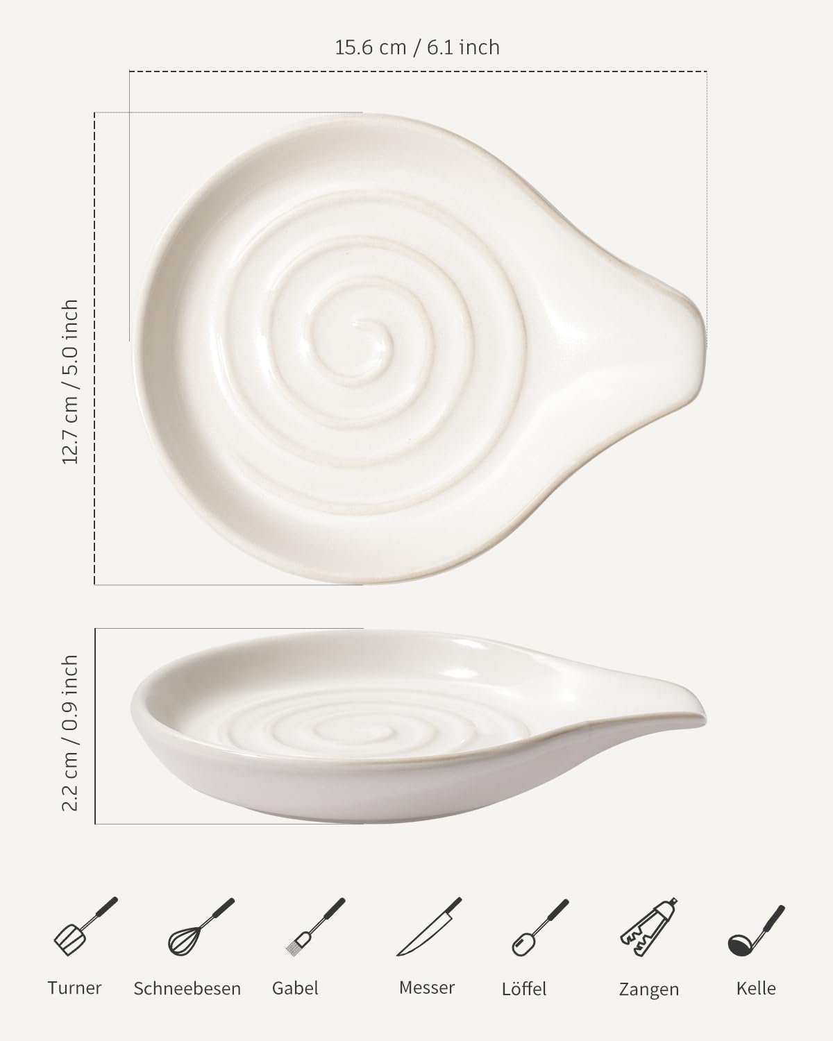 Repose-cuillère en céramique Blanc sauge – Porte-ustensiles fait main résistant à la chaleur