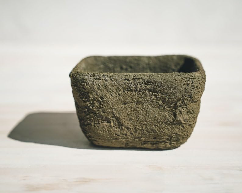 Earthen Brown Concrete Planter | Small Rectangular Pot with Clean Lines, Modern Succulent & Herb Box for Windowsill and Shelf