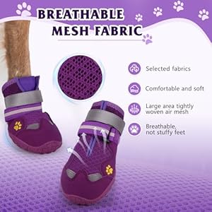 Dog Shoes FISHOAKY Dog Shoes for Large Dogs Mesh Breathable Dog Boots Paw Protectors for Summer Hot Pavement Winter Snowy 360Anti Slip 4Pcs Dog Booties with Reflective Purple Size 6