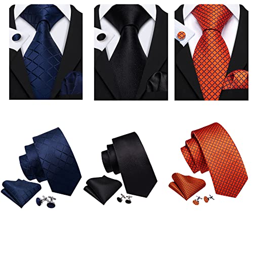 Image of Barry.Wang 6 PCS Men Ties Set Silk Business Fashion Woven Necktie Handkerchief Cufflinks Paisley Stripe Wedding Party