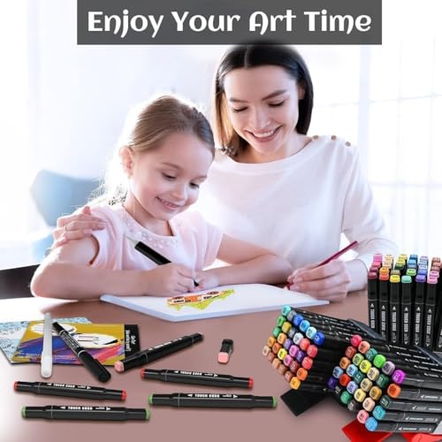 Image of VERTIS Dual Tip Colorful Art Markers Sketch Pens 24 Colors With Carrying Case For Painting Sketching Calligraphy Drawing -Twin Head Permanent Colouring Marker Pens For Kids Adult(24 Multicolor)