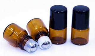 20PCS 1ml Brown Glass Empty Metal Roller Bottles Container Holder with Black Caps for Essential Oil Perfumes and Lip Balms