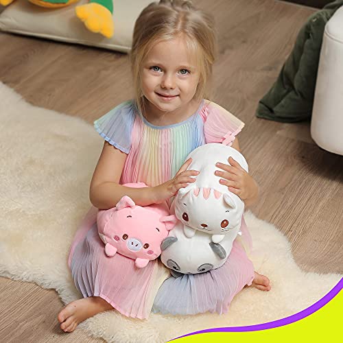 Onsoyours Plush Toys Set, 3Pcs Stuffed Animals With Panda, Pig And Cat, Creative Decoration Cuddly Plush Pillows 9" For Kids Girls Boys (Panda/Pig/Cat) #TOP6