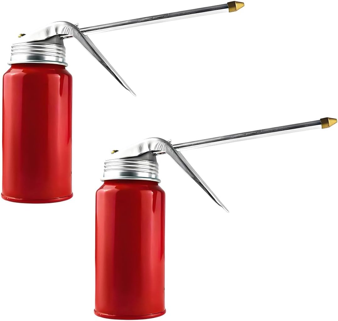 povtii 2-Pack Metal Pump Oil Can 200ml with 4.92" Spout