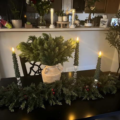 Image of Flameless Christmas Tree Candles, Christmas Tree Candles Battery Operated with Remote, Set of 3 Real Wax LED Taper Candle, 9.8 Inch LED Tree Shaped Candlesticks for Home Decor(0.78 inch x 9.8 inch)