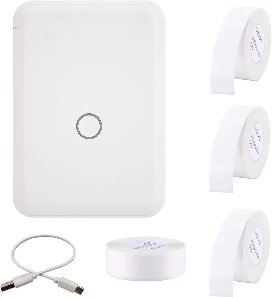 Henniu D110 Label Maker hine Mini impressora de etiquetas térmicas de bolso com 4 rolos de etiquetas tudo em um BT Connect Prince Tag DIY Date Journal Study Sticker Labeling hine Compatível com iOS