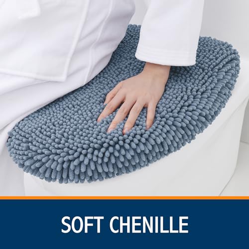 Image of Smiry Soft Chenille Bathroom Toilet Lid Cover, Machine Washable Covers, 17.5x15, Fits Most Round, Elongated and Oblong Lids, Accessories Decor, Grayish Blue