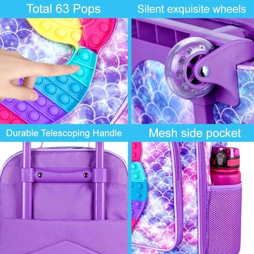 Image of CCJPX Kids Suitcases for Girls, Cute Mermaid luggage Rolling with Wheels, kids carry on luggage for Children Toddler Elementary - Purple