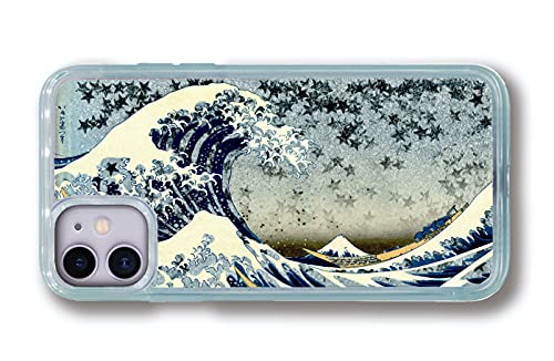 【グリッターケース】 iPhone12 mini互換 スマホケース 【世界の名画】 葛飾北斎 富嶽三十六景 浮世絵 日本 art アート 絵画 美術 オシャレ ラメ 輝く(神奈川沖浪裏)