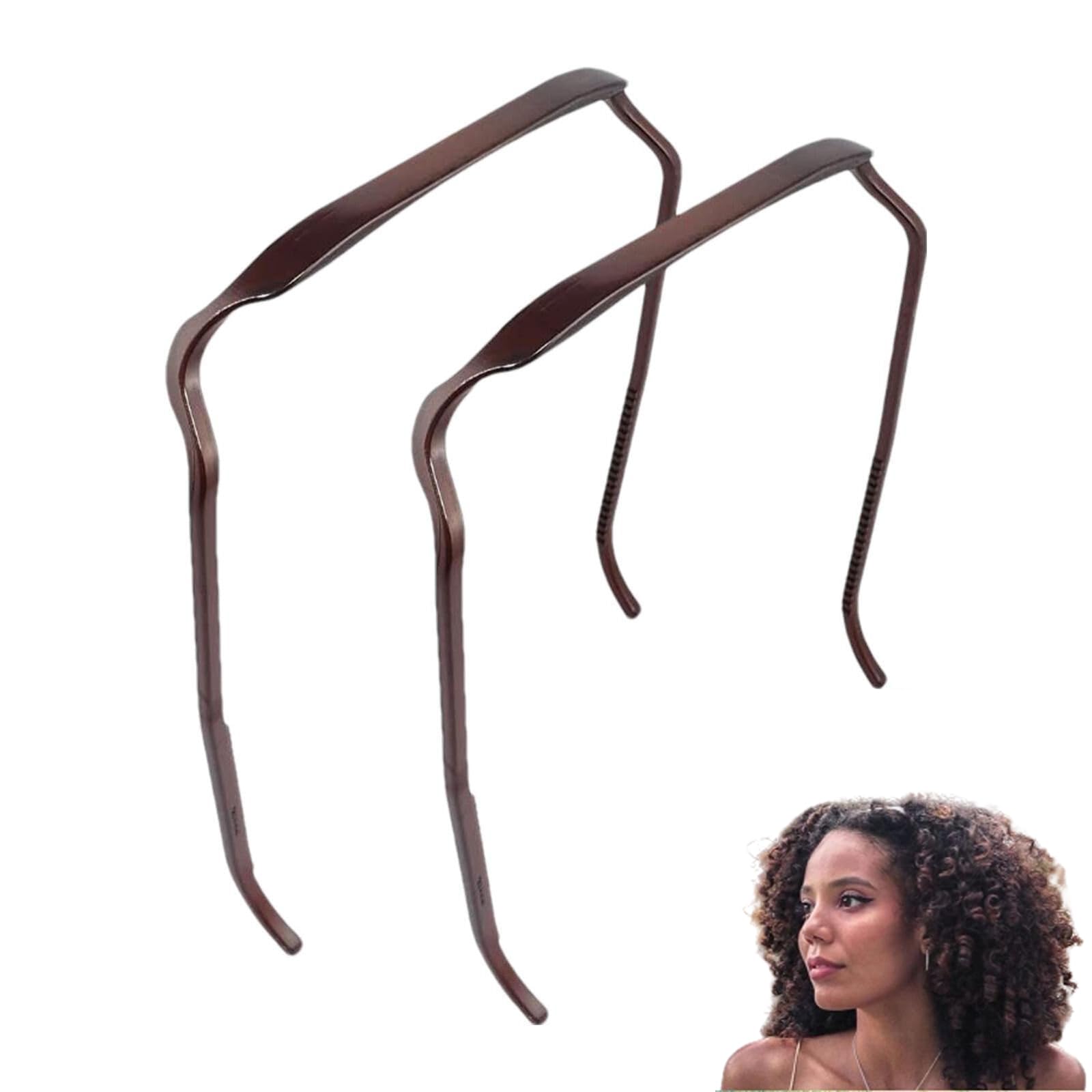 Azonee Headband for Thick Curly Hair, 2PCS Thick Hair Medium Headbands for Women'Hair Invisible Hair Hoop, Square Headband like Sunglasses, Hairstyle Fixing Tool for Curly Hair Thick Hair (Brown)