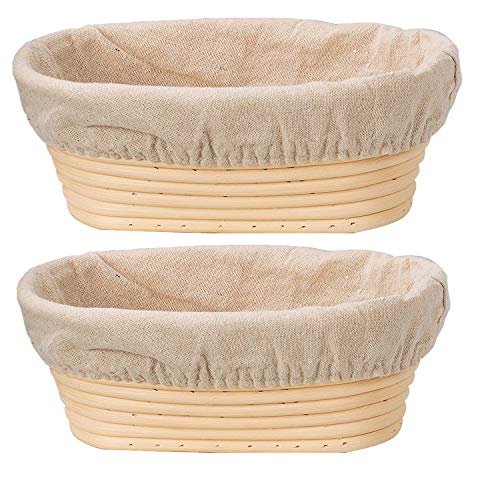 DOYOLLA Set of 2 10inch Oval Shaped Banneton Brotform Bread Dough Proofing Rising