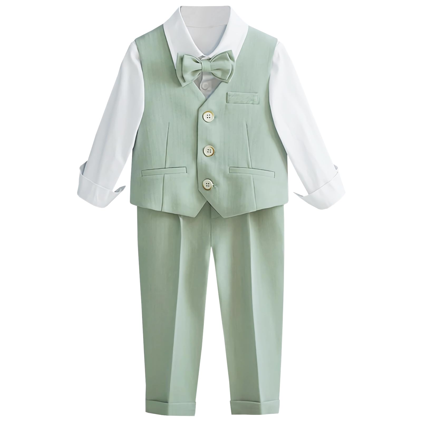 Costume Mariage Garcon Mode Gilet + Chemise + Pantalon + Nœud Papillon Ensemble Bapteme Enfant Vetement Ceremonie